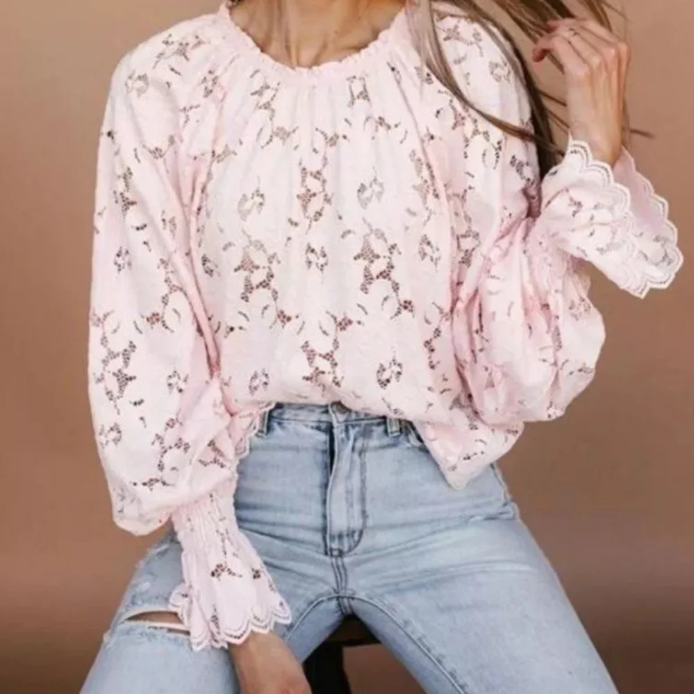 Free People Olivia Balloon Sleeve Lace Blouse